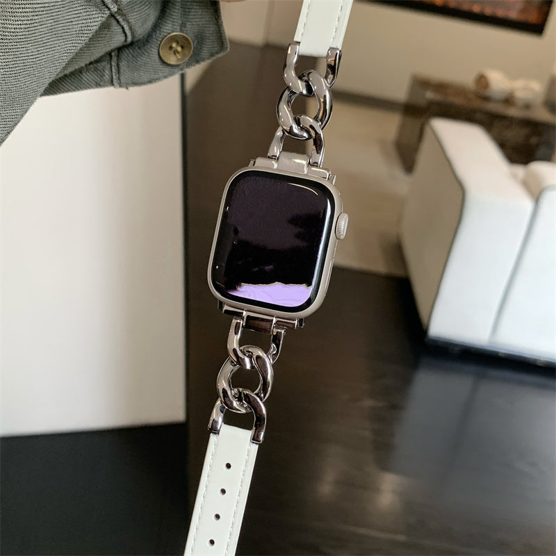 Fashion Simple Chain Patchwork Leather Strap - Fashion Simple Chain Patchwork Leather Watch Strap