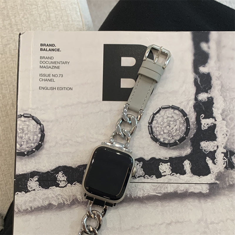 Fashion Simple Chain Patchwork Leather Strap - Fashion Simple Chain Patchwork Leather Watch Strap