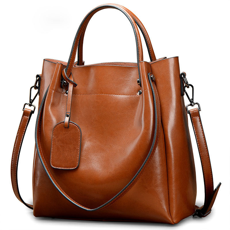 Fashion Simple Portable Cattle Leather Bag with Genuine Oil Wax Finish - Teleplus fashion simple portable oil wax