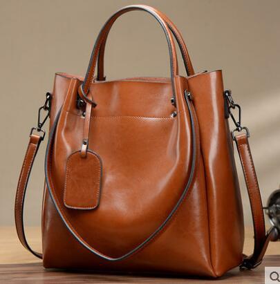Fashion Simple Portable Cattle Leather Bag with Genuine Oil Wax Finish - Teleplus fashion simple portable oil wax