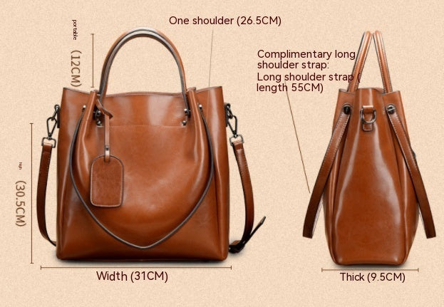 Fashion Simple Portable Cattle Leather Bag with Genuine Oil Wax Finish - Teleplus fashion simple portable oil wax