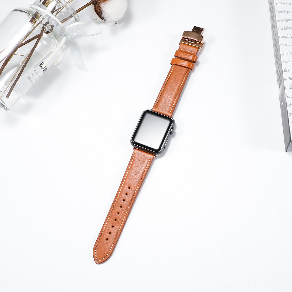 Fashion Simple Solid Color Leather Single Loop Strap - Solid Color Leather Strap for Apple Watch