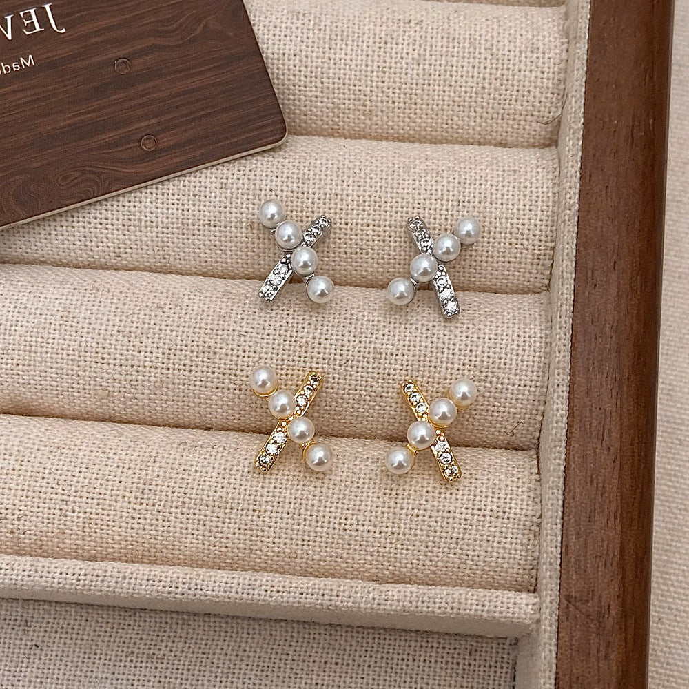 Fashion Small And Sweet Micro-inlaid Bead Cross Stud Earrings - Cross Stud Earrings That Rice Up Your Style Game