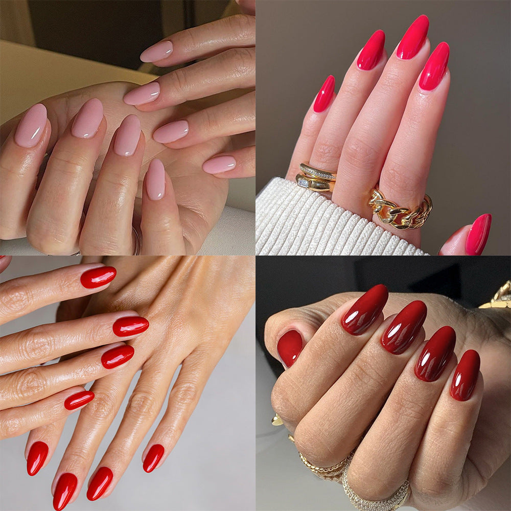 Fashion Solid Color Simple Fake Nails with Glue Pack for Ladies - fashion solid color simple fake nails