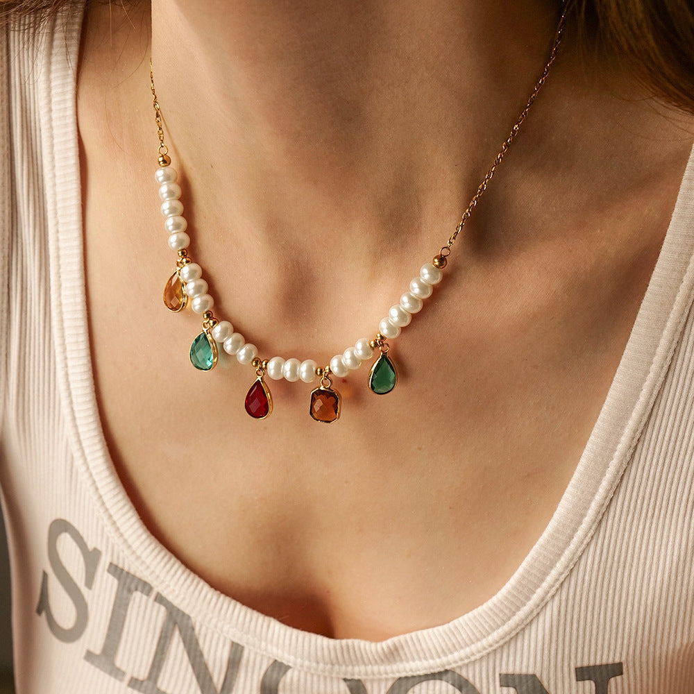 Fashion Stainless Steel Pearl Necklace with Geometric Round Bead - Packing List stainless steel pearl necklace fashion