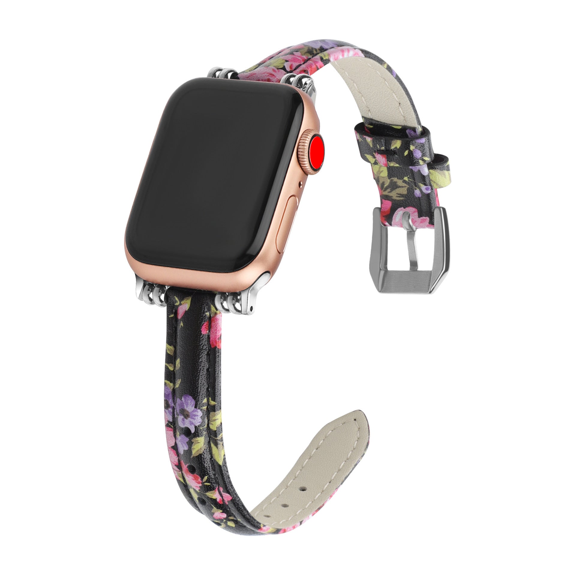 Fashionable And Simple Women’s Leather Thin Strap - Fashionable Women’s Leather Strap with Gray Flower Design