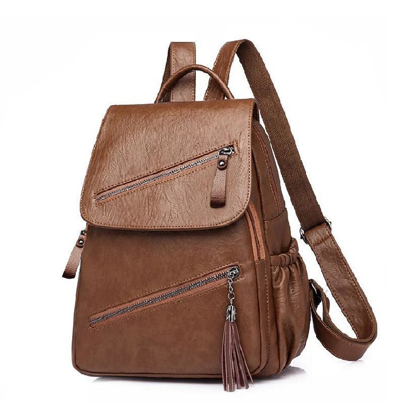 Fashionable PU Soft Leather Casual Backpack with Multiple Pockets - Teleplus for Travel leather casual backpack