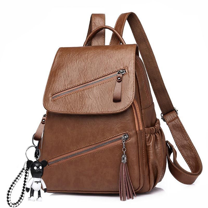 Fashionable PU Soft Leather Casual Backpack with Multiple Pockets - Teleplus for Travel leather casual backpack