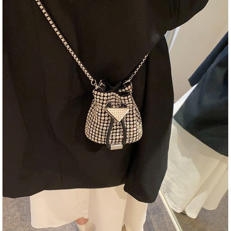 Fashionable Rhinestone Single Shoulder Chain Bag with Drawstring and Urban Style - single shoulder chain drawstring