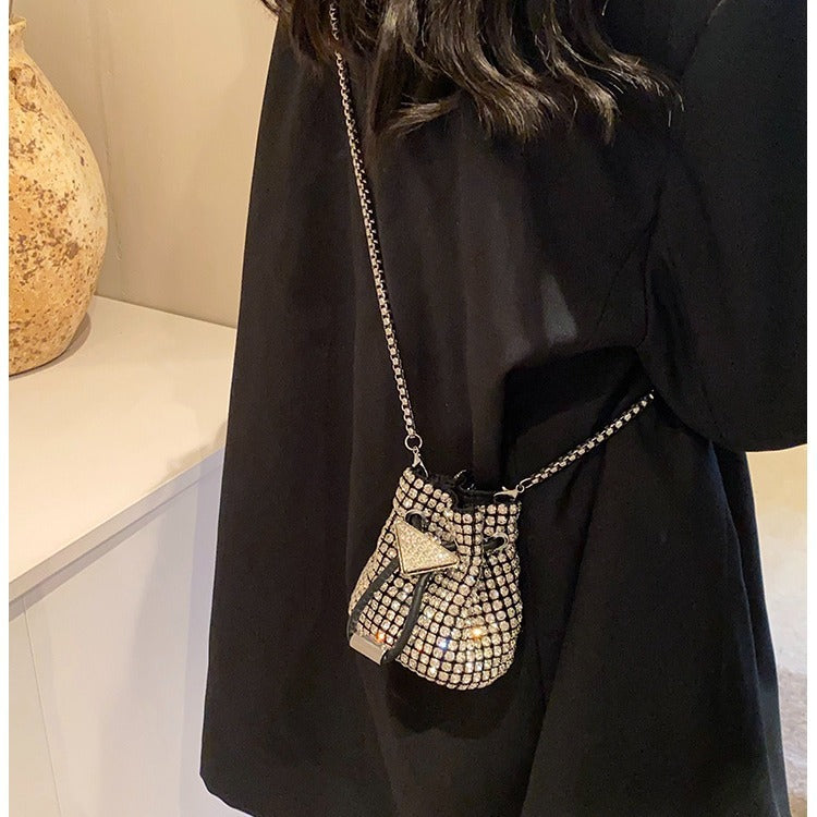Fashionable Rhinestone Single Shoulder Chain Bag with Drawstring and Urban Style - single shoulder chain drawstring