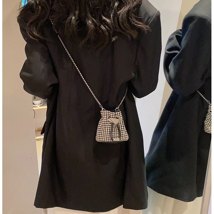 Fashionable Rhinestone Single Shoulder Chain Bag with Drawstring and Urban Style - single shoulder chain drawstring