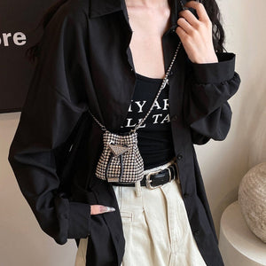 Fashionable Rhinestone Single Shoulder Chain Bag with Drawstring and Urban Style - single shoulder chain drawstring