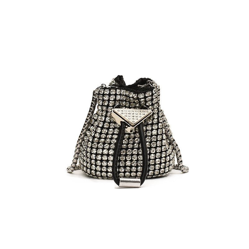 Fashionable Rhinestone Single Shoulder Chain Bag with Drawstring and Urban Style - single shoulder chain drawstring