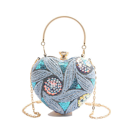 Fashionable Sequins Shoulder Bag Heart Shape Crossbody for Party Stylish Carry - fashionable sequins shoulder bag retro