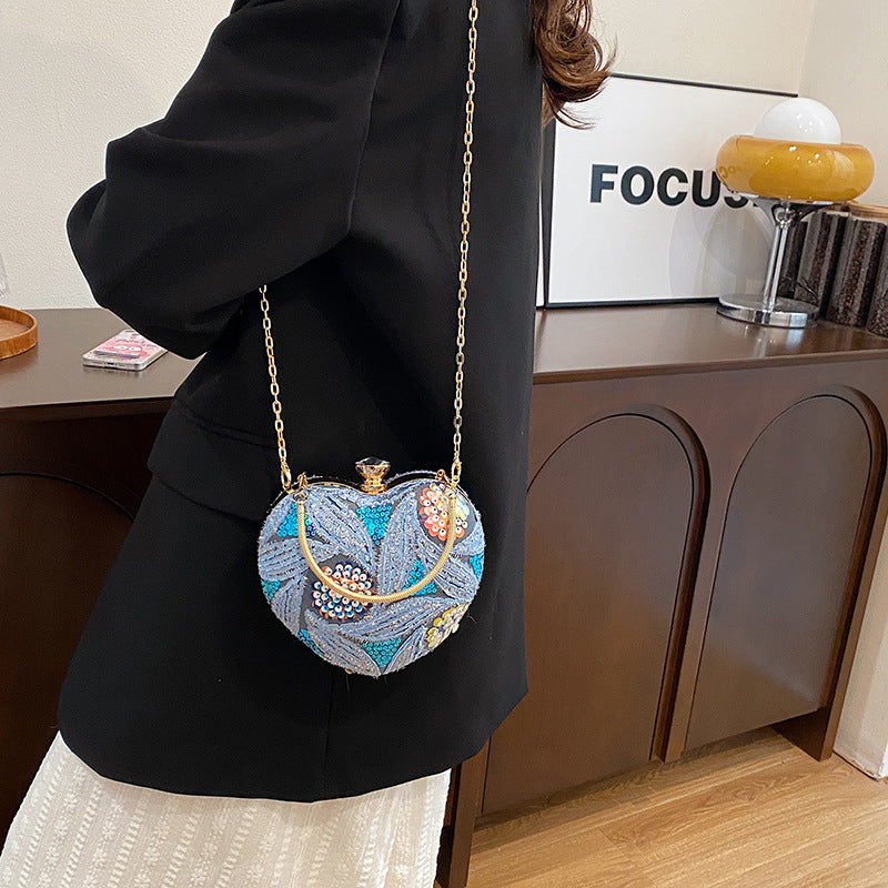 Fashionable Sequins Shoulder Bag Heart Shape Crossbody for Party Stylish Carry - fashionable sequins shoulder bag retro