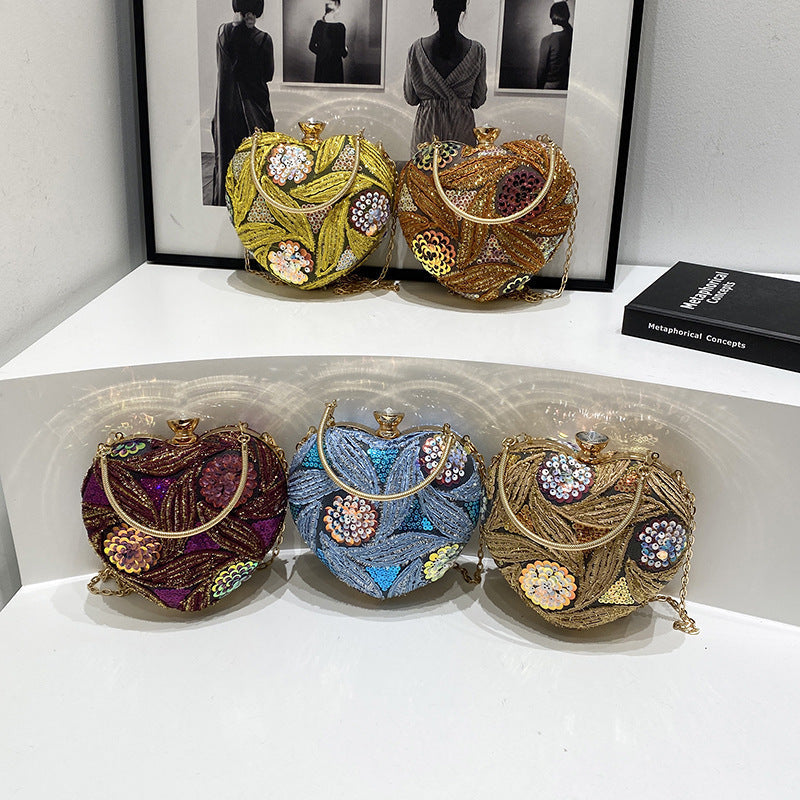 Fashionable Sequins Shoulder Bag Heart Shape Crossbody for Party Stylish Carry - fashionable sequins shoulder bag retro