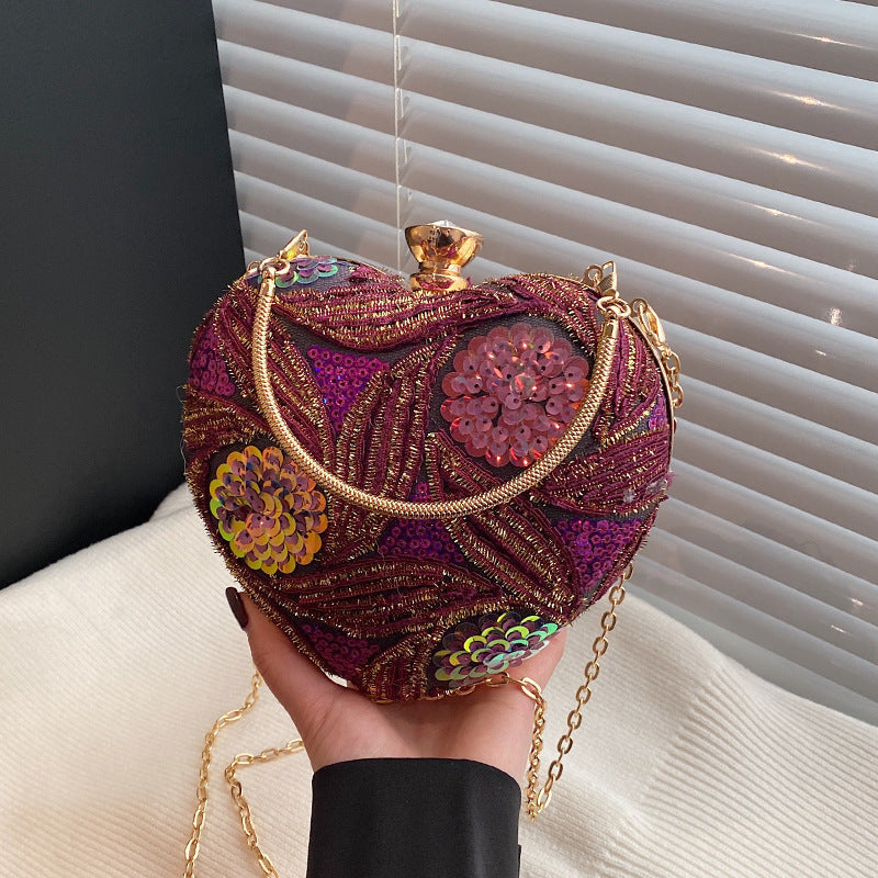 Fashionable Sequins Shoulder Bag Heart Shape Crossbody for Party Stylish Carry - fashionable sequins shoulder bag retro