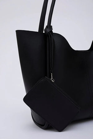 Black SHK108 snap closure faux leather women hand and shoulder bag with detachable wallet and makeup bag spacious daily
