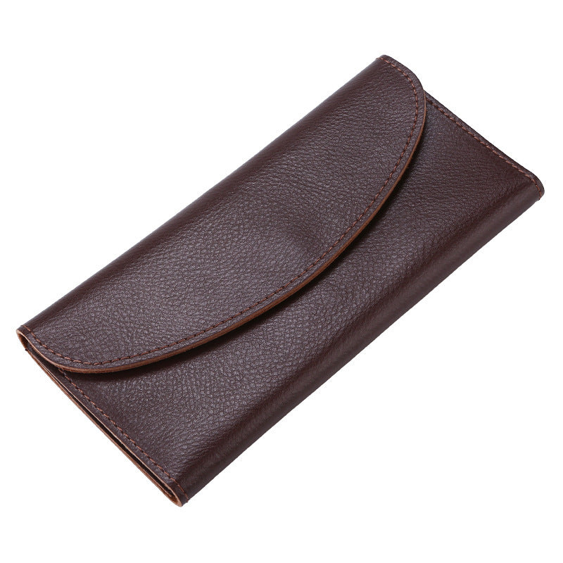 Women’s Leather Simple Wallet Long - Stylish Cow Split Wallet in Wine Red and Brown