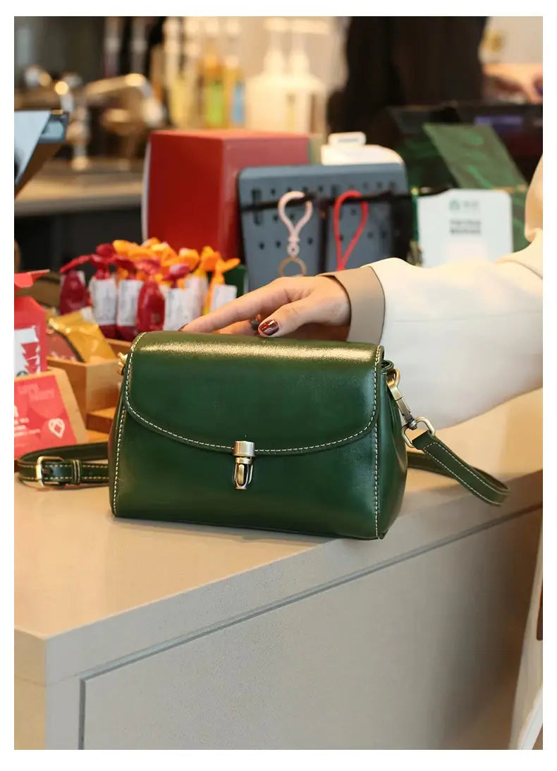 Exquisite Cowhide Small Square Bag with Internal Zipper in Stylish Simple Design