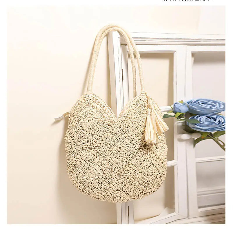 Plaid Grandma Style Tassel Woven Shoulder Bag Soft Medium Purse for Women