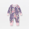 Jusheng Vêtements Commerce Étranger Combinaisons Bébé en Fibre de Bambou Printemps et Automne Manches Longues Pyjamas Bébé à Double Fermeture Éclair  - Fleurs violettes