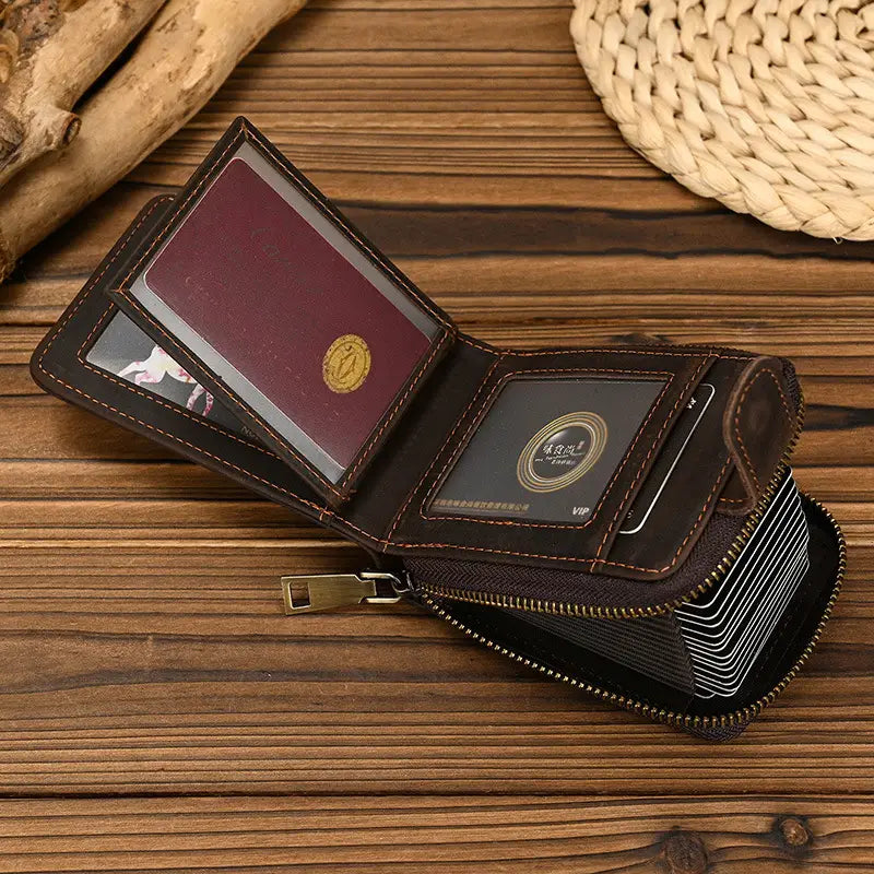 Dark Brown Cowhide Leather Wallet for Men and Women with Card Slots