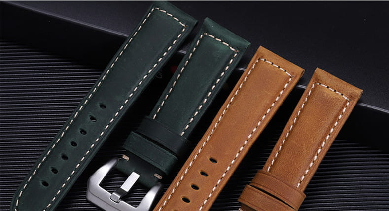 Crazy Horse Leather Pin Buckle Strap 22 24 26mm