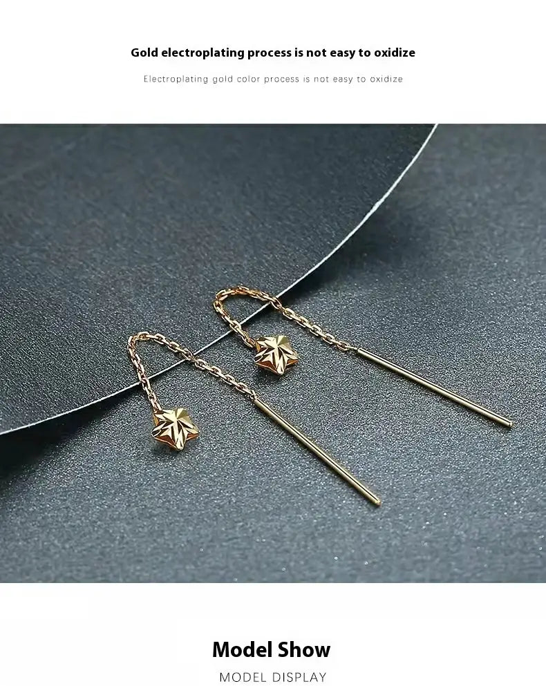 18K Gold Star Ear Line Au750 Gold Plated Earrings