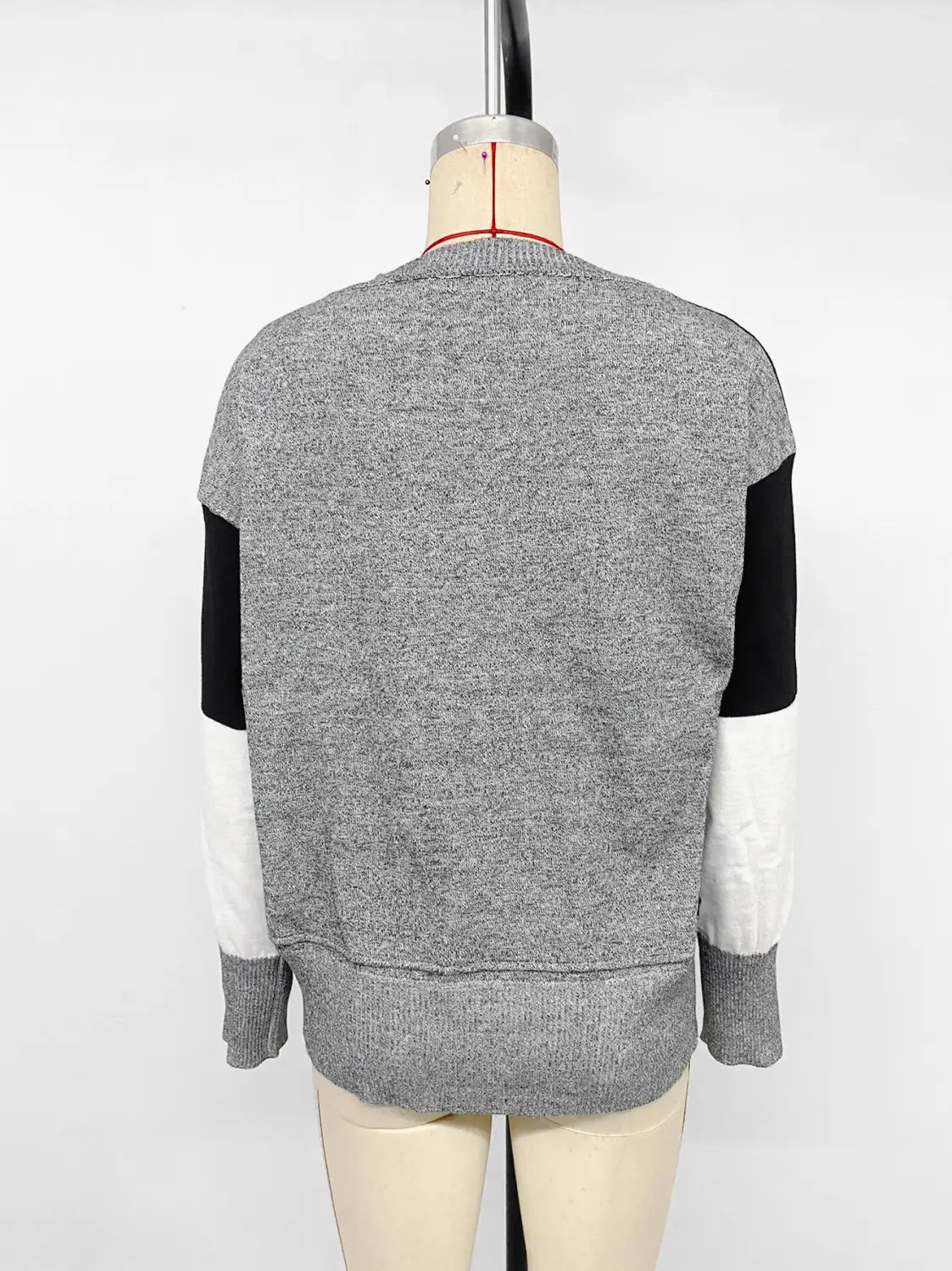 Contrast Color Pullover Persian Stretch Wool Gray Knit Sweater S M L