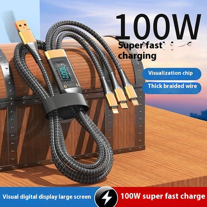 Woven Three-in-one Charging Strip Line Digital Display Phone Fast Charge Lines - Woven Charging Strip Making Power