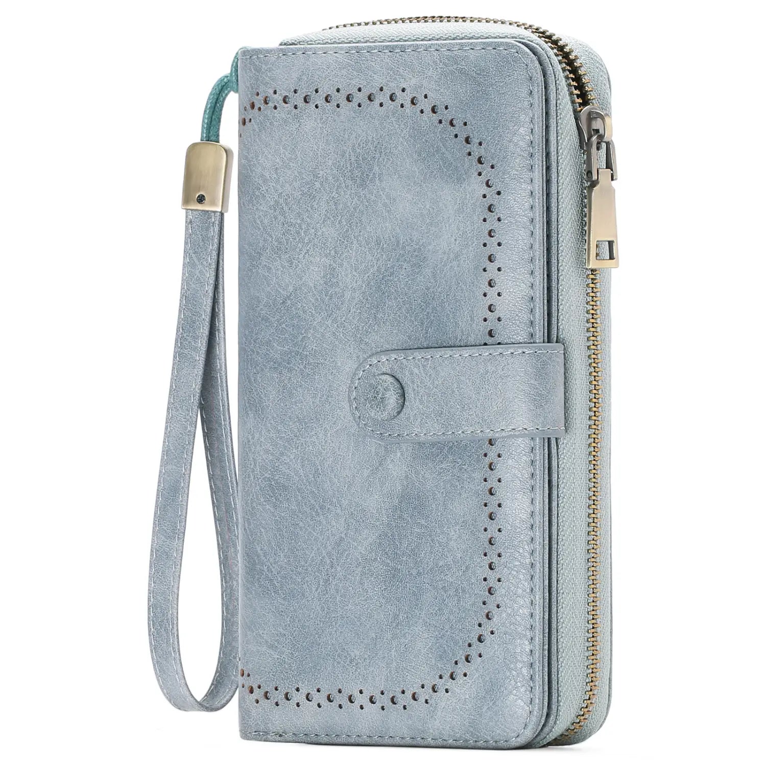 Värikäs valikoima synteettisiä nahka- varkaudenhalvaisia lompakkoja erilaisissa sävyissä, mukaan lukien vaaleanruskea, tummansininen, rouge vaaleanpunainen, keskiyön musta ja muut, joissa on RFID-esto parannetulle turvallisuudelle