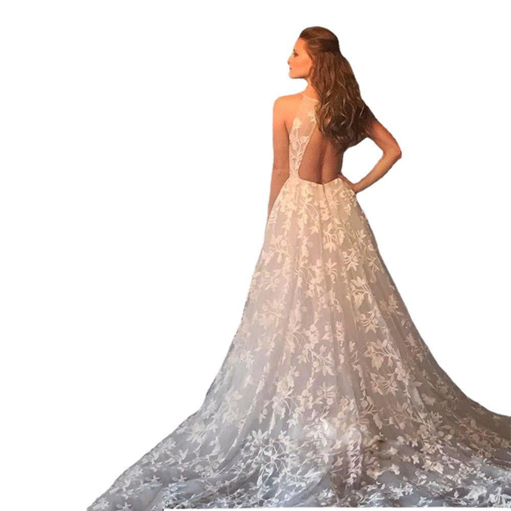 White Princess Skirt Dress Modern Bridal Backless Lace Sleeveless Midi