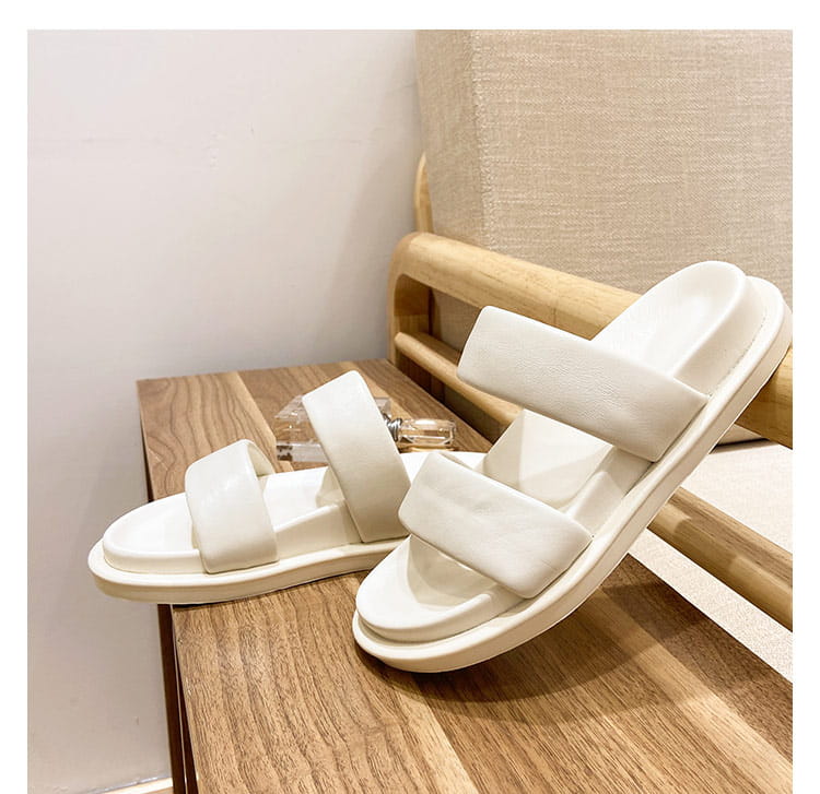 Black Sheepskin Flat Heel Slippers with Rubber Foam Sole