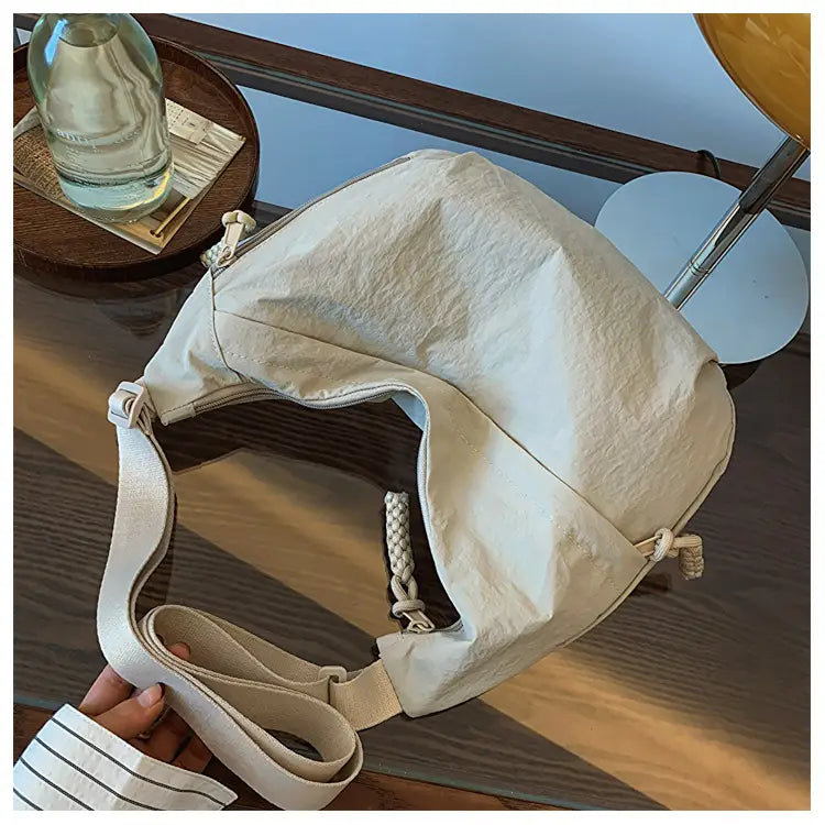 Nylon Messenger Bag Beige Black Travel Crossbody Shoulder Suitcase Purse