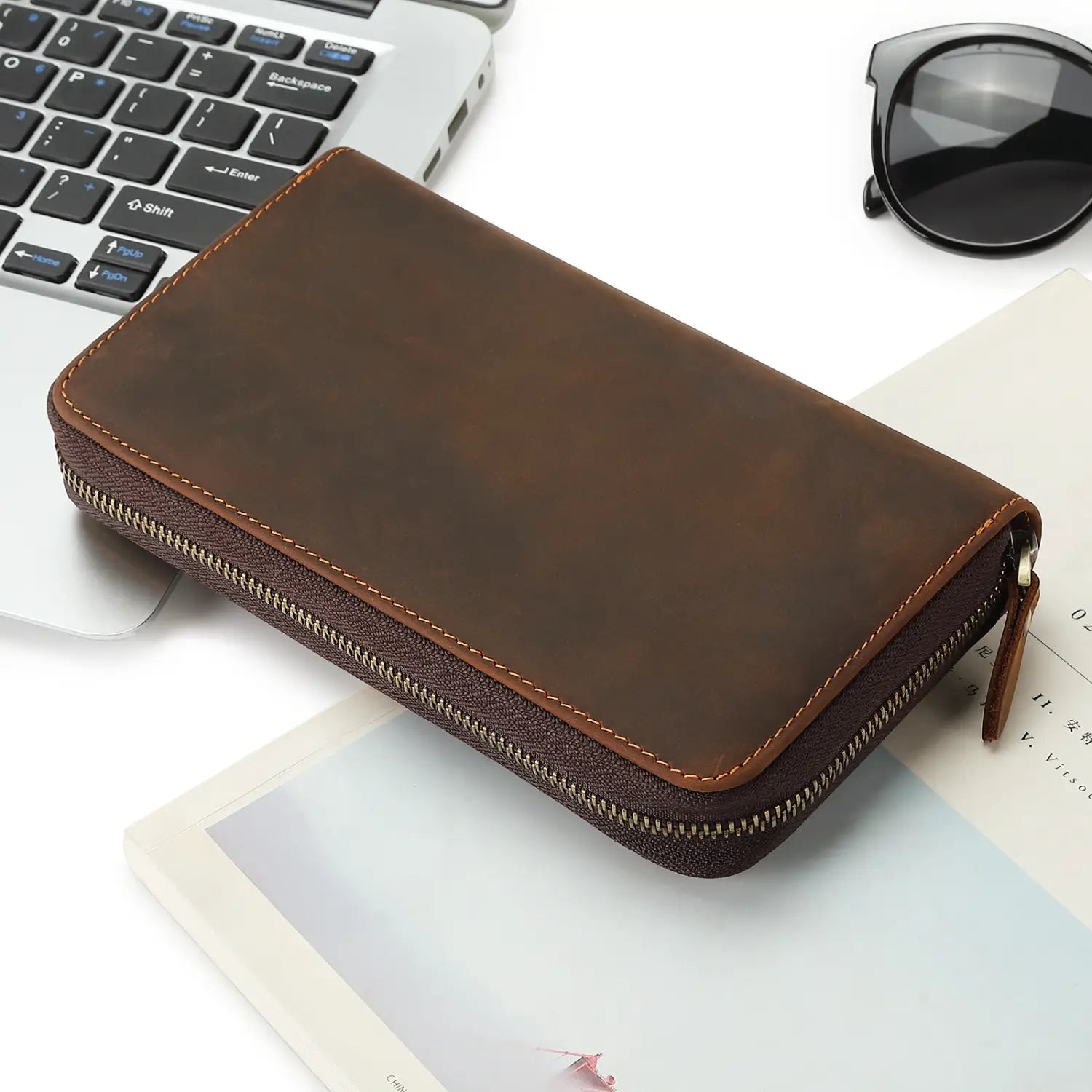 Leather Cowhide Grab Bag Wallet with Multiple Compartments