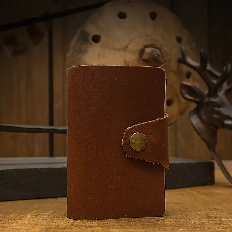 Dark Brown Cowhide Card Holder with Open Design for Wallets