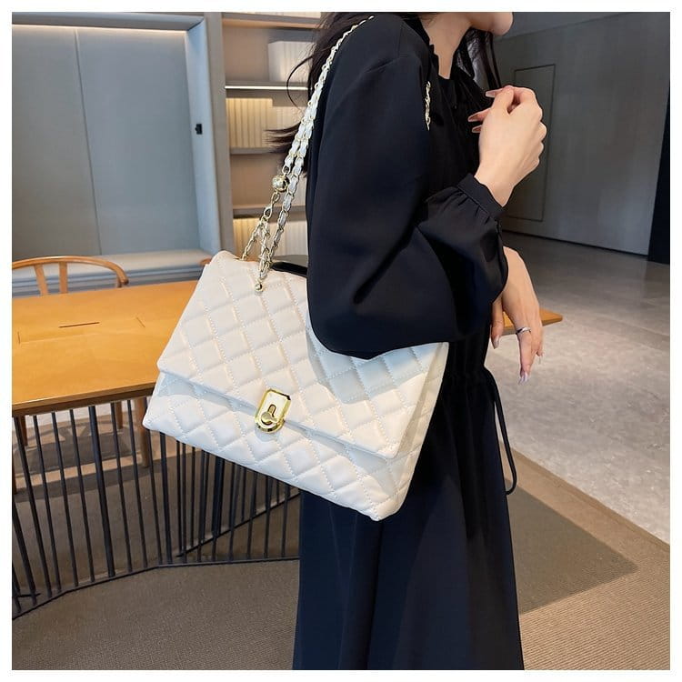 Large Capacity Shoulder Bag in Black or White with Diamond Embroidery Thread