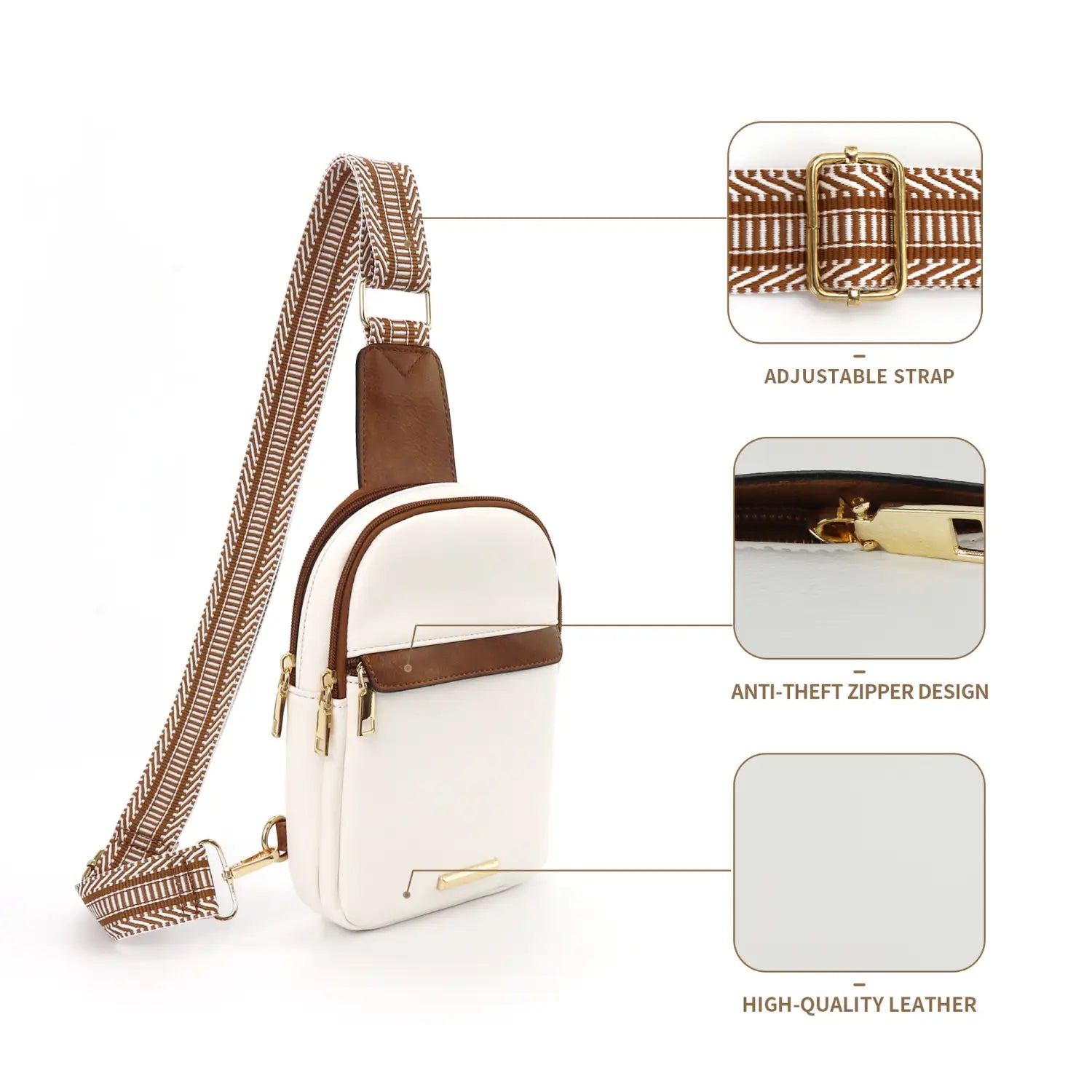 Versatile PU Leather Detachable Bag with Zipper for United States and CHF
