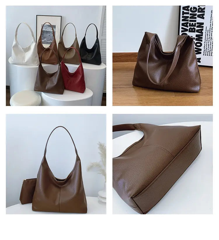 Borsa per secchio in pelle PU con tasche con cerniera borsetta di grande capacità per le donne