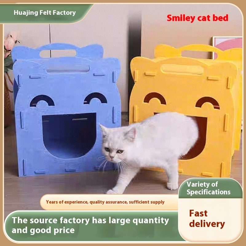 Felt Cat Bed Cave Smiley Nest Indoor Cozy House for Cats - Teleplus cat bed