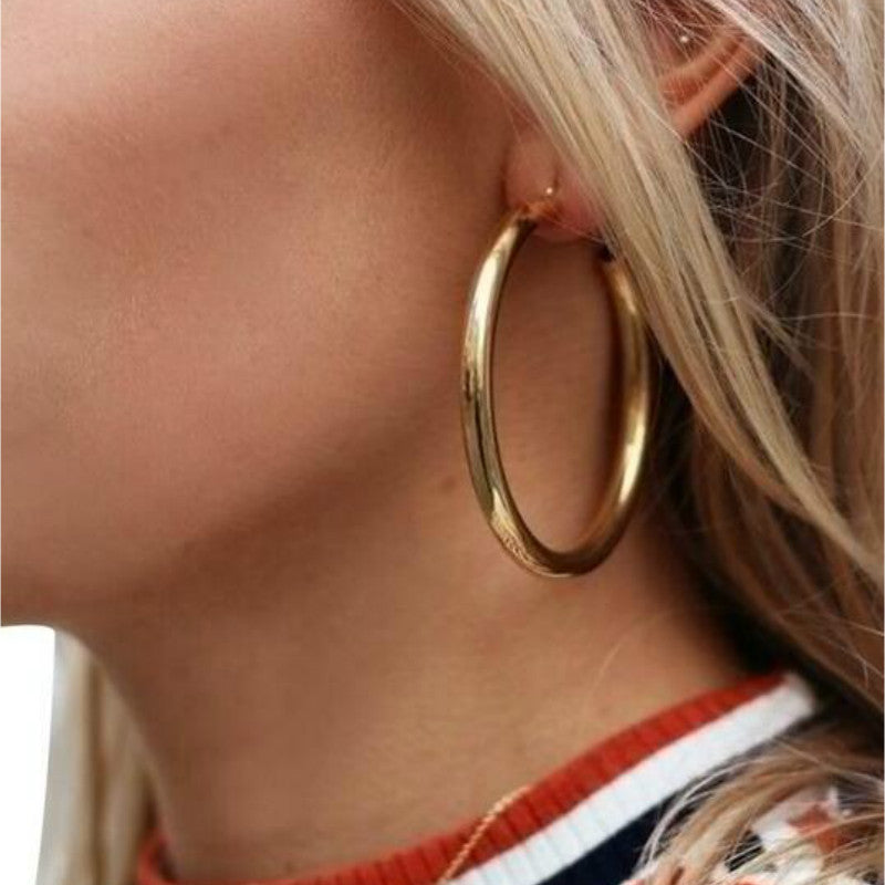 Gold Electroplated Geometric Large Circle Earrings for Women in the United States - Minimalists Who Dare large circle