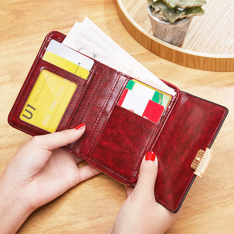 Female PU Leather Money Folder in Wine Red Black Sapphire Blue CHF USD - Wallets That Make Your Cards Look Retro