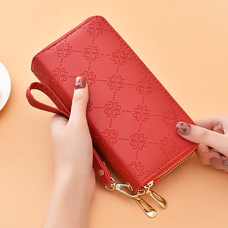 Female PU Leather Wallet with Double Zipper and Card Holder for the United States - Purse Clutch Red Scrub Queen united