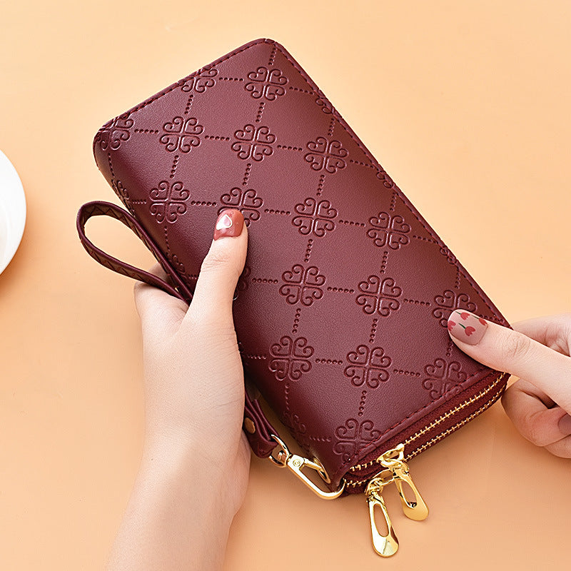 Female PU Leather Wallet with Double Zipper and Card Holder for the United States - Purse Clutch Red Scrub Queen united