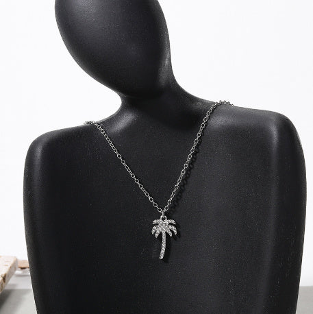 Female Rhinestone Gemstone Coconut Tree Pendant Necklace - Female Rhinestone Coconut Tree Pendant Necklace