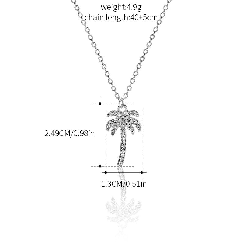 Female Rhinestone Gemstone Coconut Tree Pendant Necklace - Female Rhinestone Coconut Tree Pendant Necklace