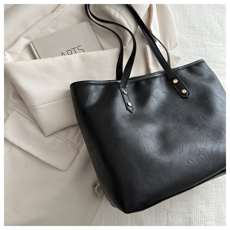 Female Versatile Commuting Shoulder Bag with Sandwicht Pocket and PU Finish - female versatile commuting shoulder tote