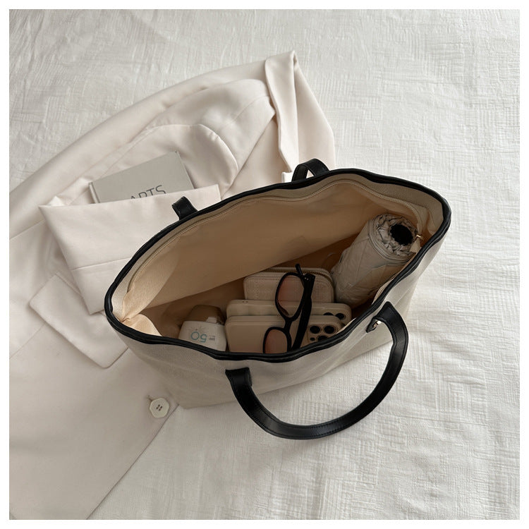 Female Versatile Commuting Shoulder Bag with Sandwicht Pocket and PU Finish - female versatile commuting shoulder tote