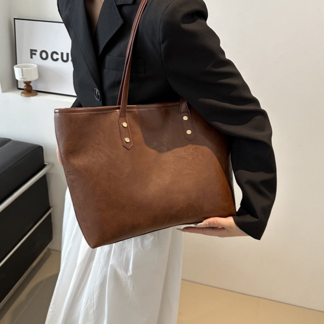 Female Versatile Commuting Shoulder Bag with Sandwicht Pocket and PU Finish - female versatile commuting shoulder tote